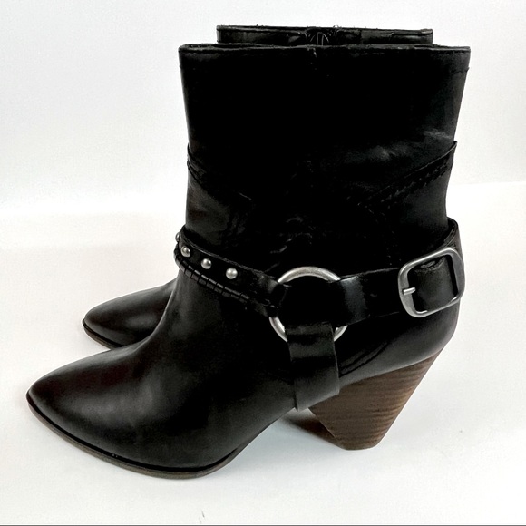 Lucky Brand Majoko Black Leather Harness Boot Heeled Bootie Women’s Size 6 - Picture 5 of 15